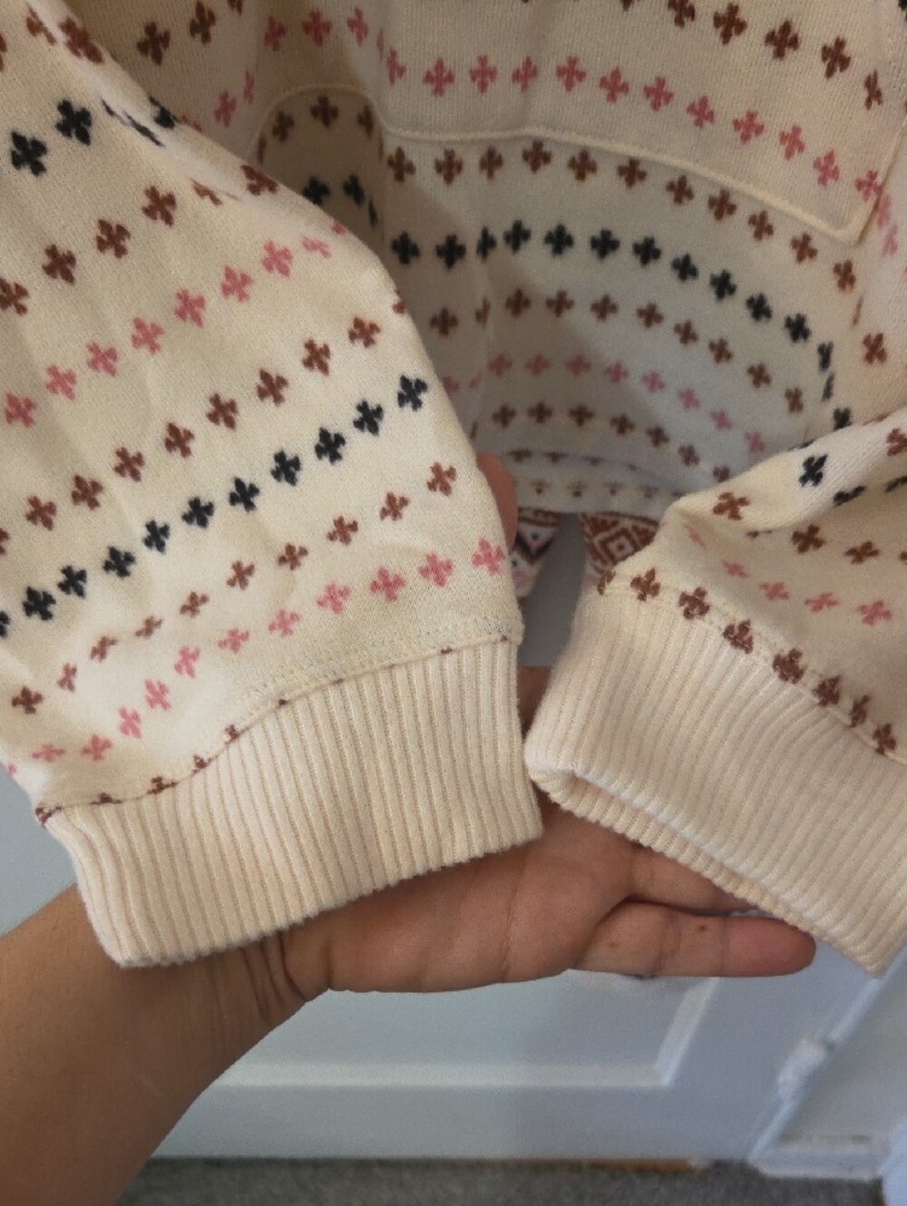 Cuddl Duds NWT Cream Fair Isle Crewneck PJ Set with Pink & Brown Accents XXL - Picture 6 of 15